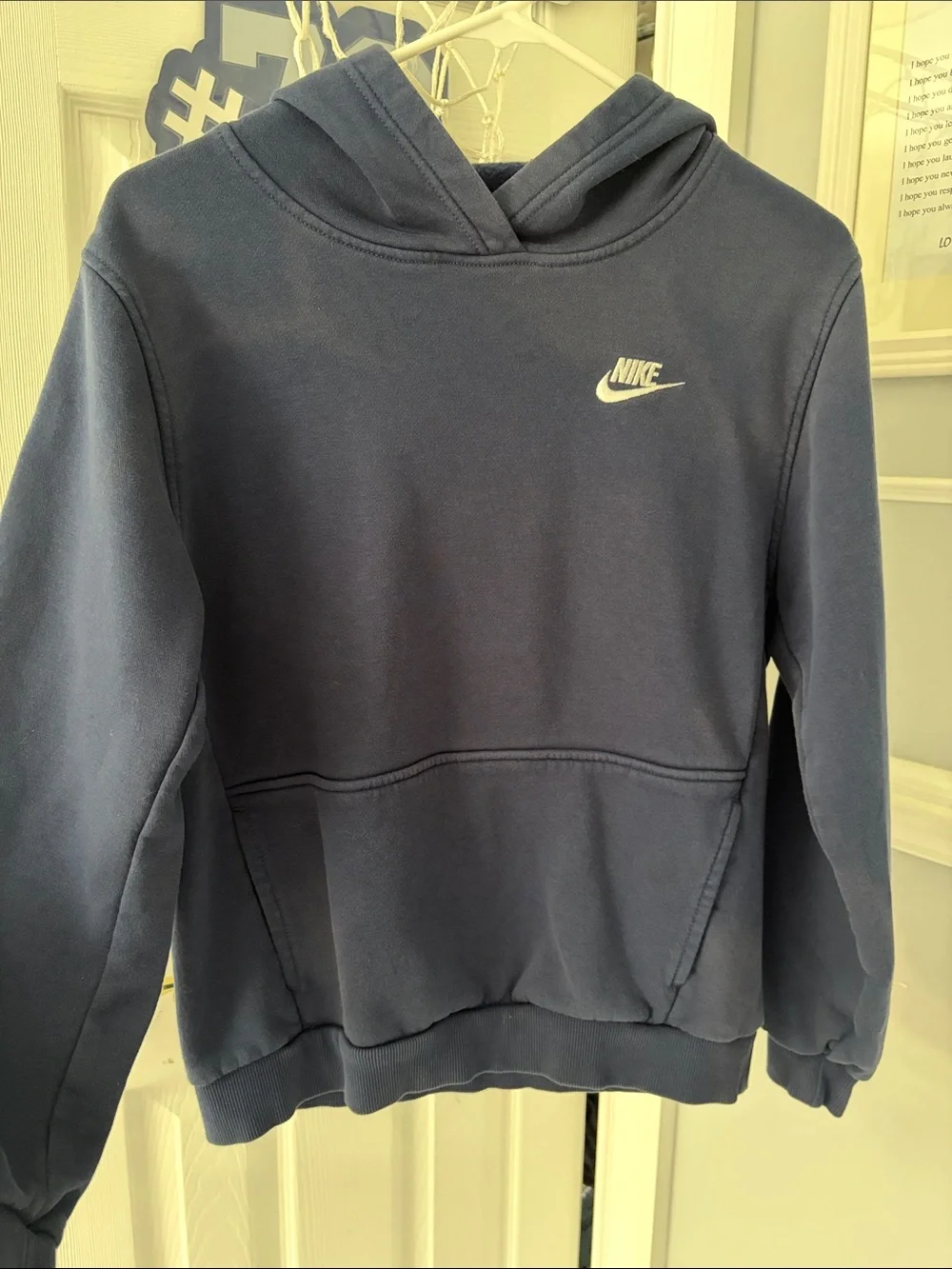 Nike Navy Blue Pullover Hoodie with White Swoosh